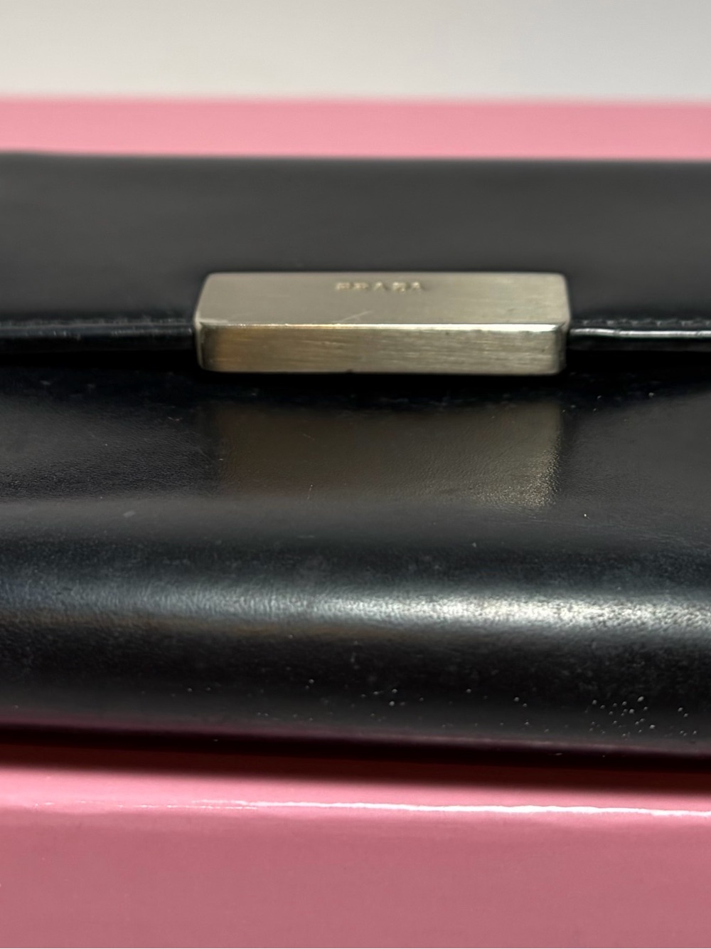 Prada Black Leather Compact Wallet with Silver Name Plate - Picture 4 of 12
